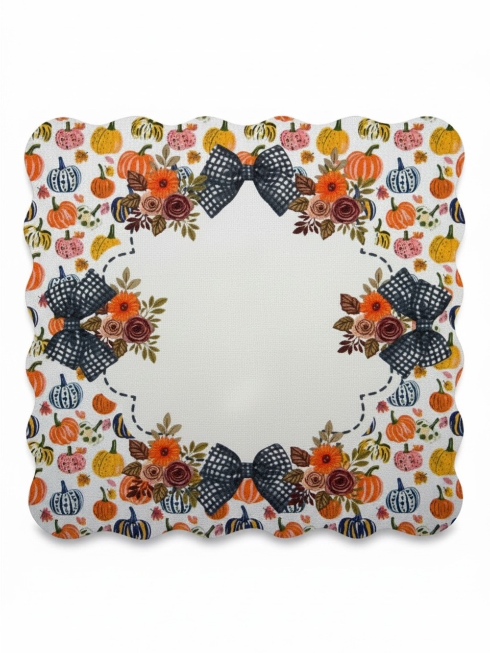 NEW Custom Designed Scallop Edge Autumn Pumpkin Floral Mahjong Mat